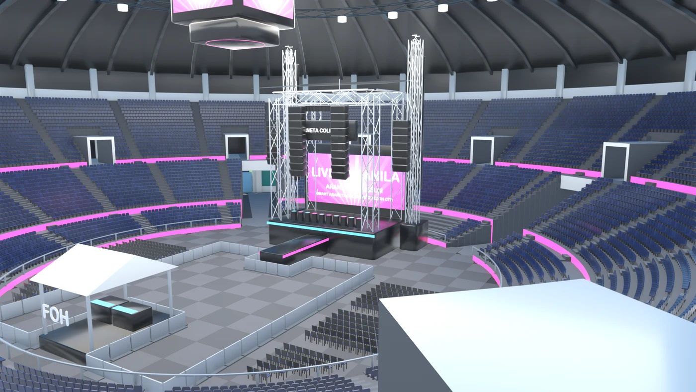 ภาพเวทีและพื้นที่ผู้ชมจากไฟล์สนามคอนเสิร์ตของเกม